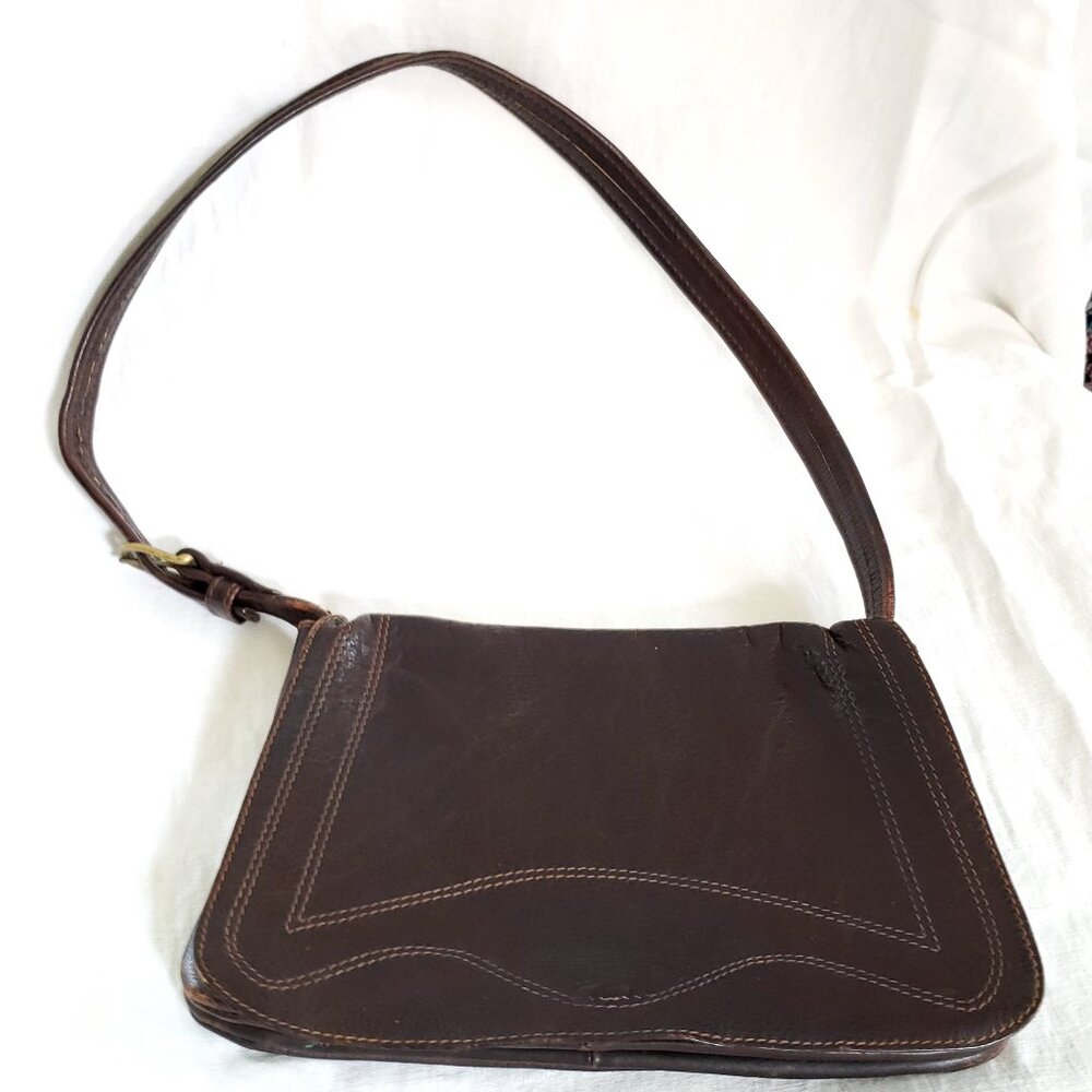 Vintage brown full grain leather western boho small shoulder bag